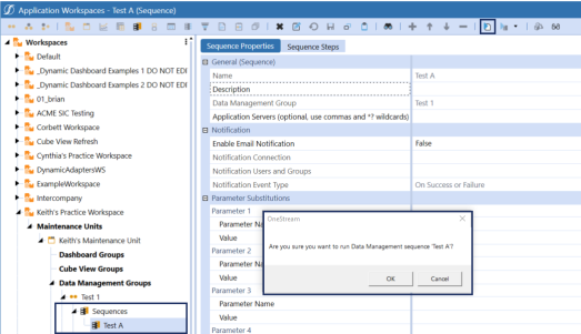 Dark blue highlighted box on the confirmation box confirming if you want to run the data management sequence.